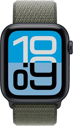Apple Watch SE 3 Sport Loop 44 мм, «тёмная ночь», ремешок тёмно-зеленого цвета